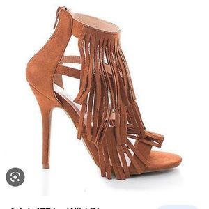 brown fringe heels